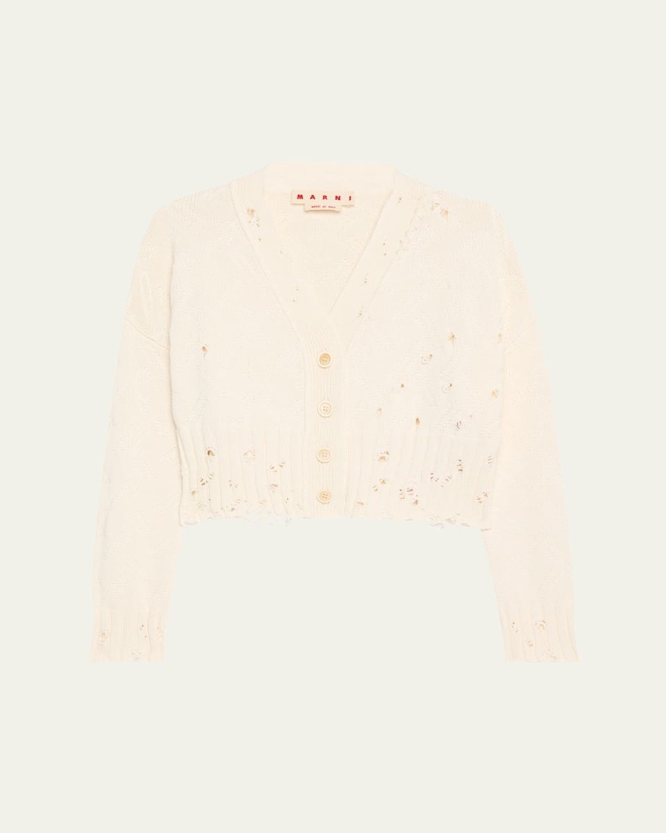Distressed Cotton Knit Cardigan